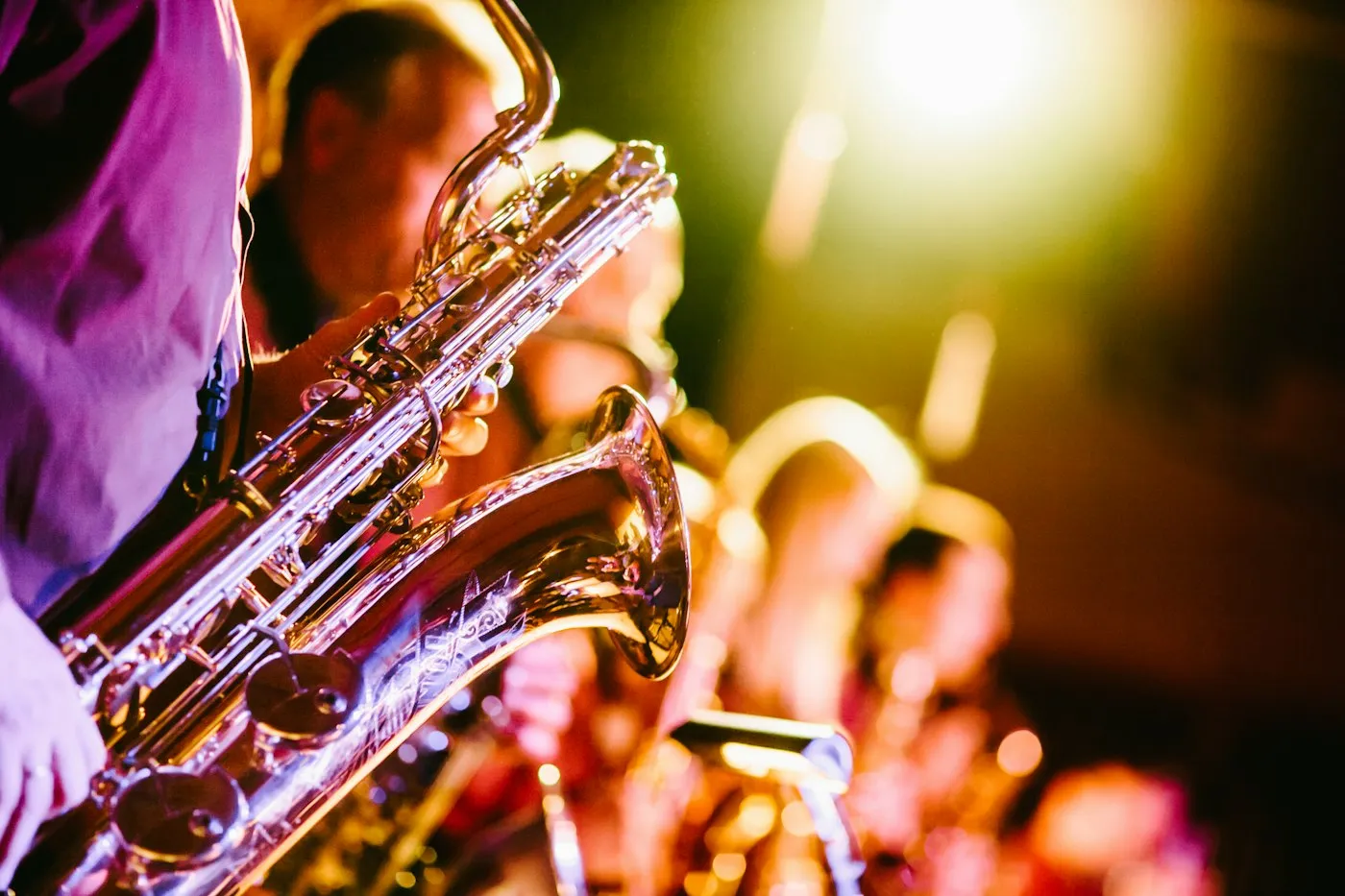 Saxophone players on stage